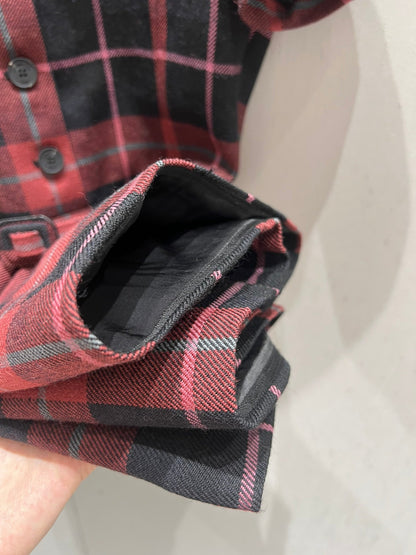 CD 25 Plaid Short-sleeved Dress Black Red Sheep Wool