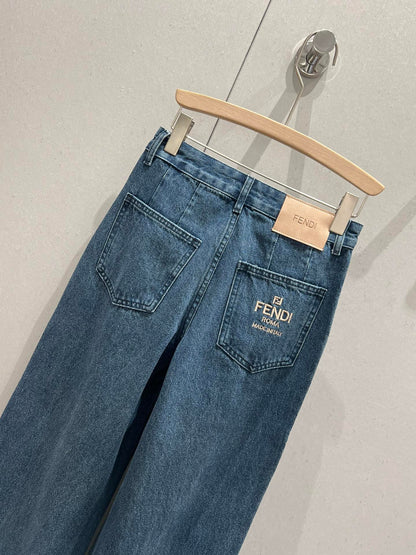 Fendi Denim Straight Pants Blue Cotton 208611
