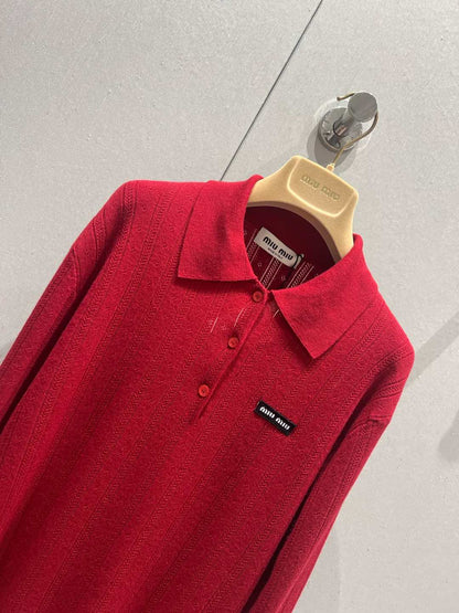 Miu Miu 25 Knitted Polo Shirt Red Cashmere 209039