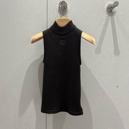 Miu Miu 25 Collar Vest Sweater Top Brown Wool