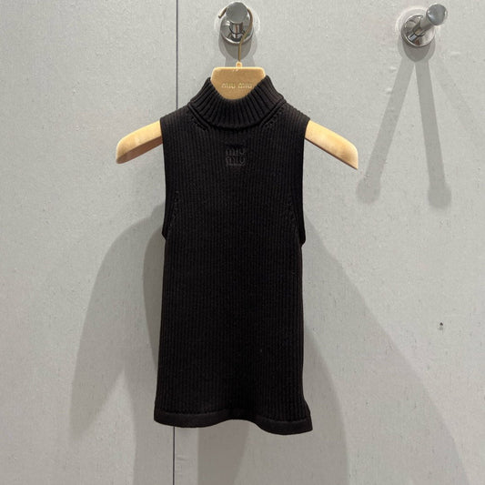 Miu Miu 25 Collar Vest Sweater Top Brown Wool