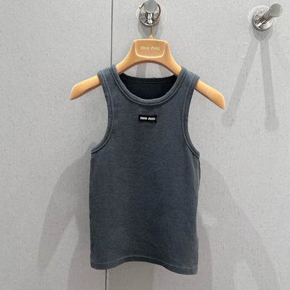 Miu Miu 25 Knitted Sleeveless Vest Gray Cotton