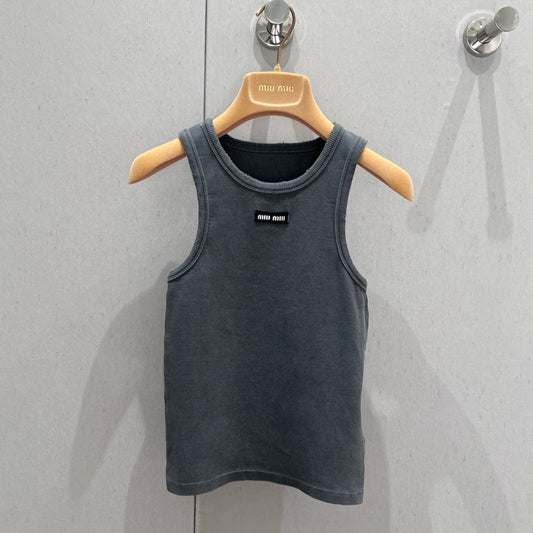 Miu Miu 25 Knitted Sleeveless Vest Gray Cotton