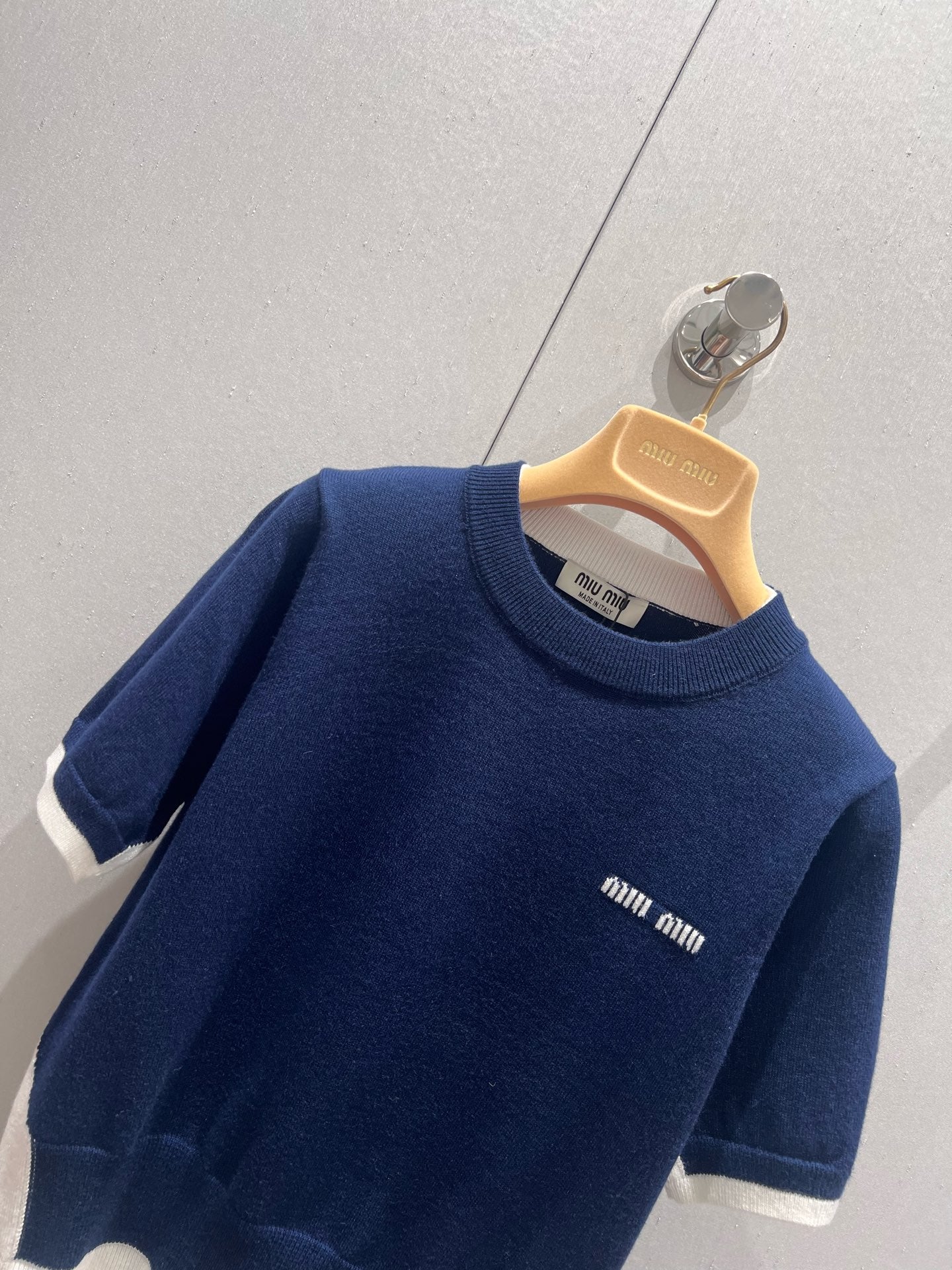 Miu Miu 25 Two-piece Knitted Short-sleeved Top Blue White Wool 210549