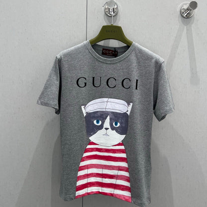 Gucci 2025 Cat Print Short-sleeved T-shirt Cotton 212831