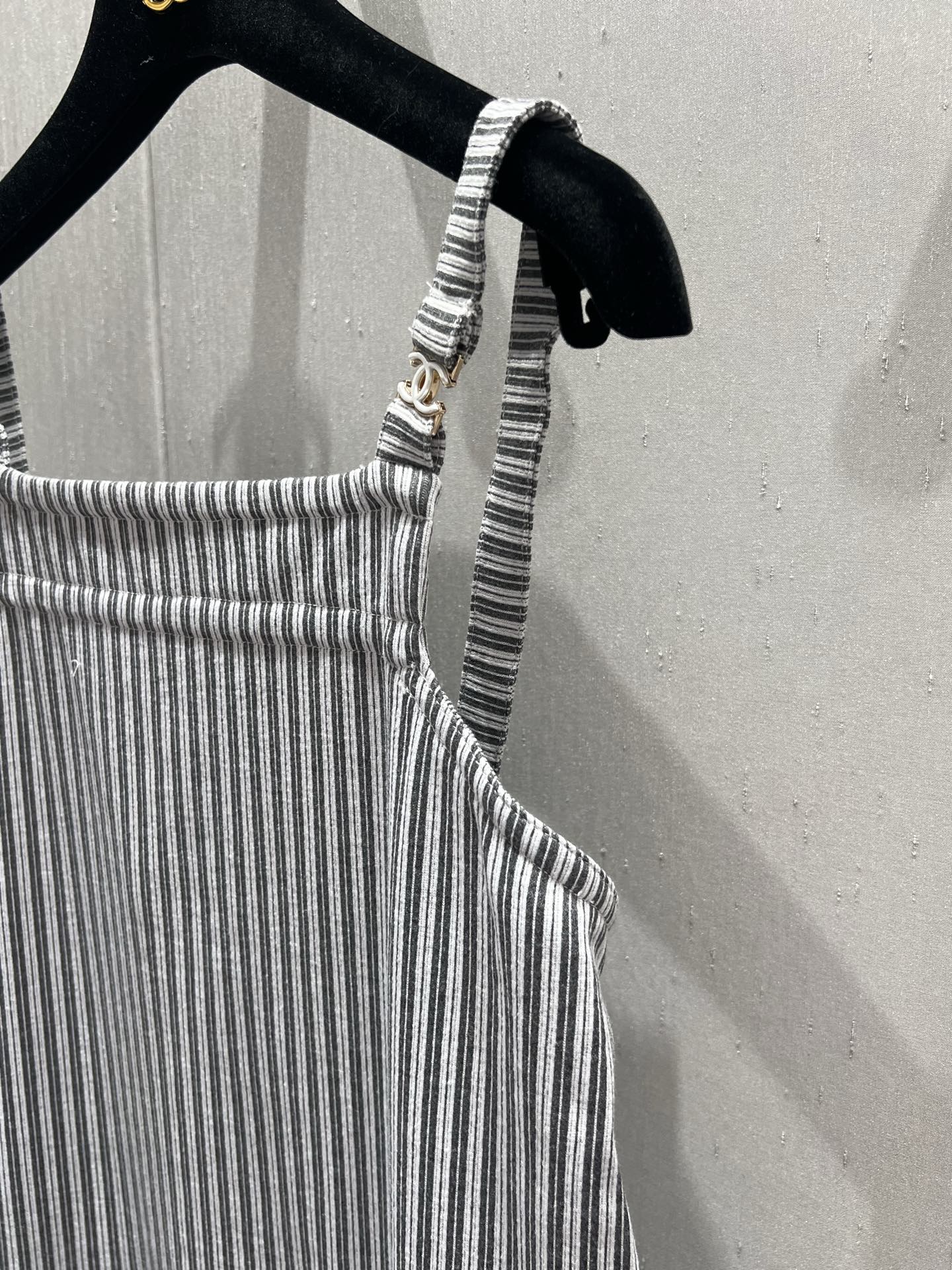 CC 25 Striped Suspender Skirt Gray White Cotton