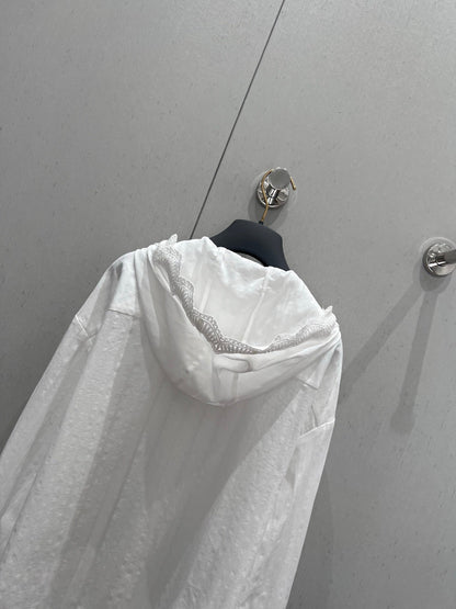 CD 25 Lace-trimmed Hooded Cardigan White Cotton 213817