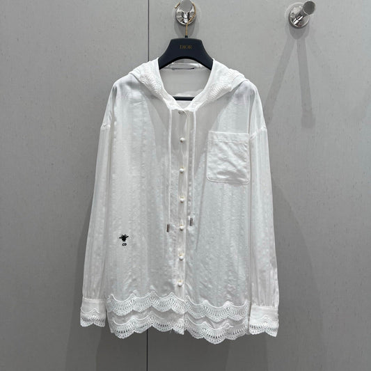 CD 25 Lace-trimmed Hooded Cardigan White Cotton 213817
