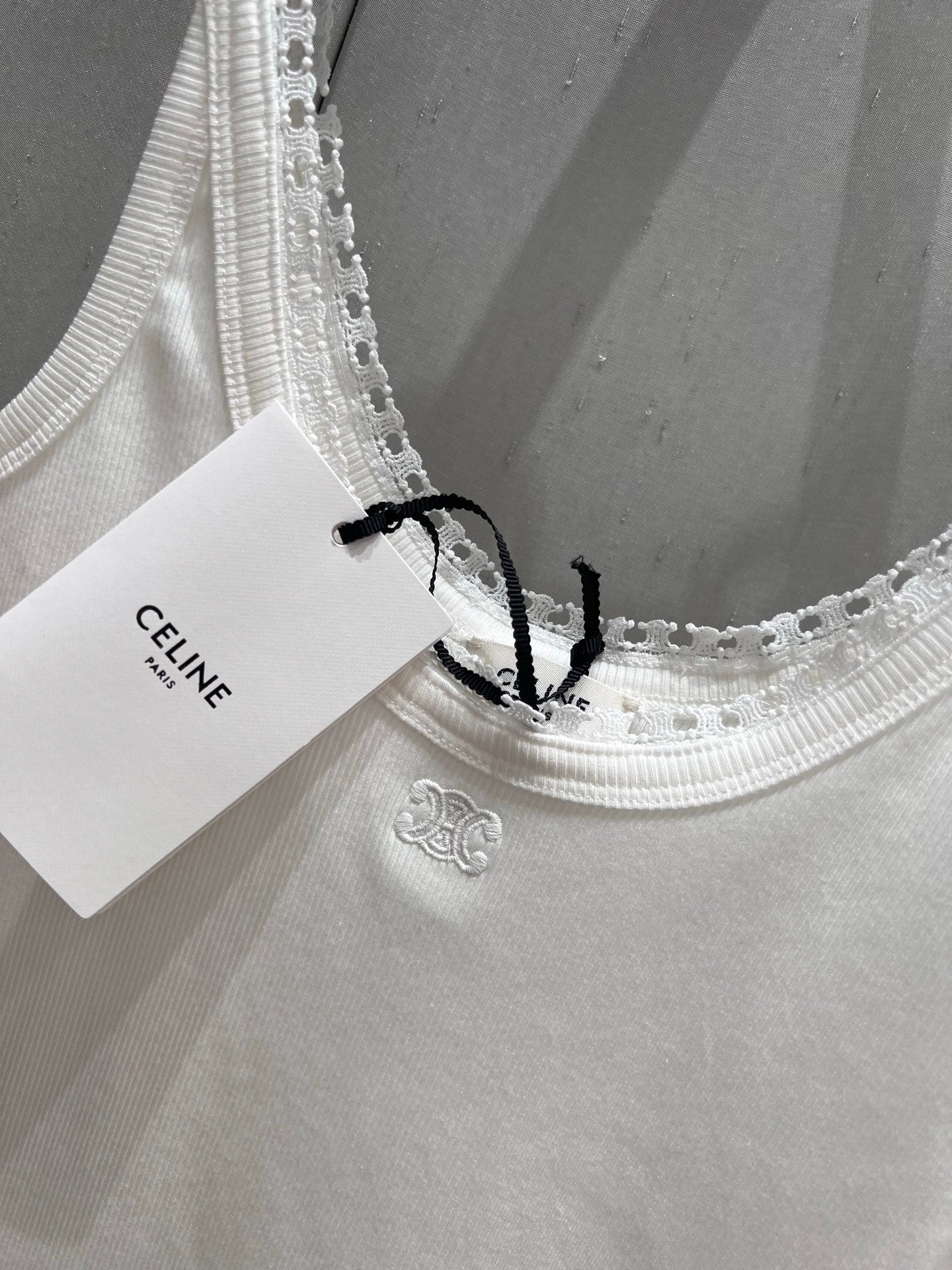 Celine 25 Lace Vest Camisole White Cotton Silk 215160