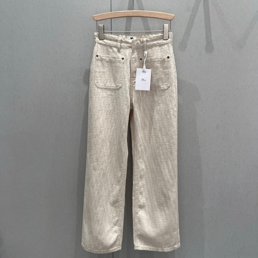 CD 2025 Pattern Straight Pants Beige Cotton 216928