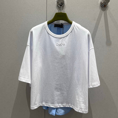 Gucci 25 Round Neck Short-sleeved T-shirt Blue White Cotton 217913