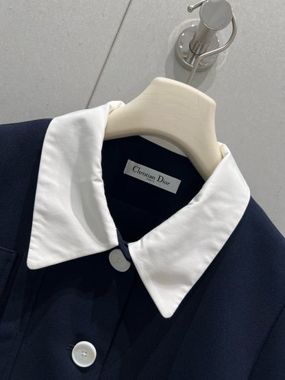 CD 25 Short-sleeved Jacket with Pleated Shorts Set Blue Polyester 220935