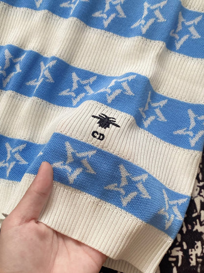 CD 2025 Striped Short-sleeved T-shirt Blue White tencel 606659