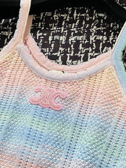 Celine 25 Sleeveless Knitted Top Pastel Colorful Wool