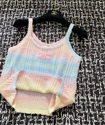Celine 25 Sleeveless Knitted Top Pastel Colorful Wool