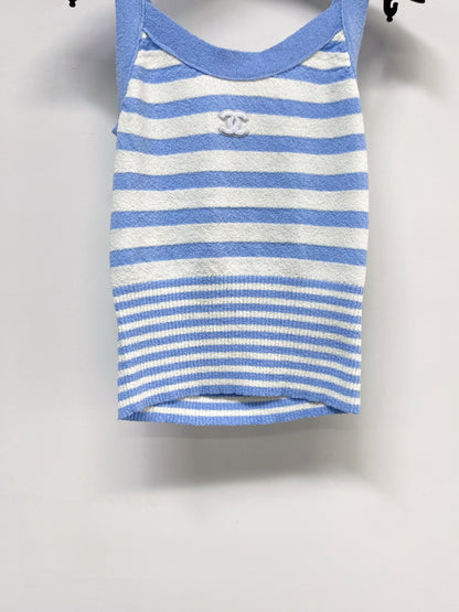 Chanel 2026 Striped Vest Blue And White Wool
