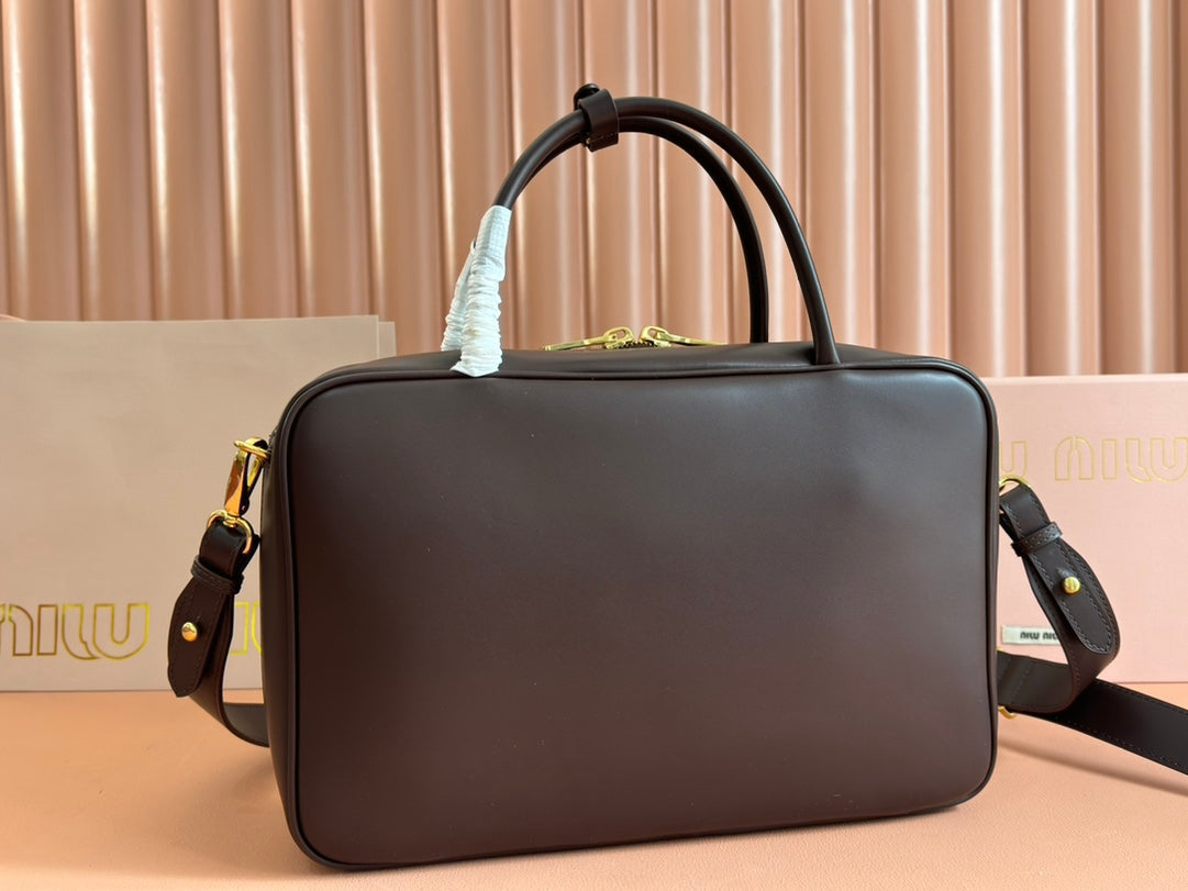 BEAU TOP HANDLE BAG 34 IN CEDAR BROWN SMOOTH CALFSKIN