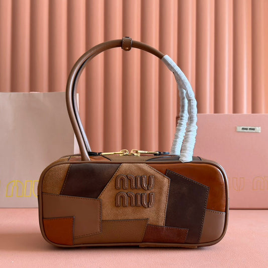 BEAU TOP HANDLE BAG 28 IN COGNAC LEATHER PATCHWORK