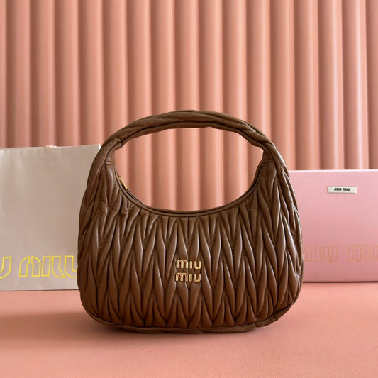 Miu Wander Matelassé Shoulder Bag 29cm Brown Lambskin