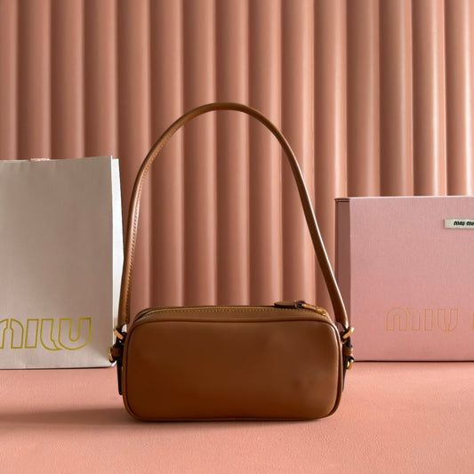 Miu Leather Pouch Bag 20cm Brown Leather