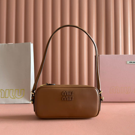Miu Leather Pouch Bag 20cm Brown Leather