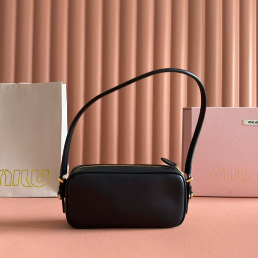 Miu Leather Pouch Bag 20cm Black Leather