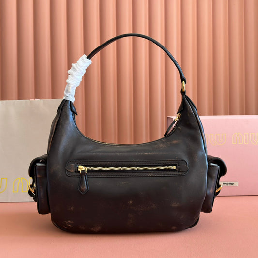Miu Pocket Shoulder Bag Brown Calfskin