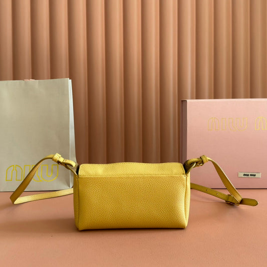 Miu Japan Pop-up Crossbody Bag 18cm Yellow Cowhide