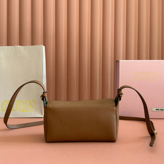 Miu Japan Pop-up Crossbody Bag 18cm Brown Cowhide