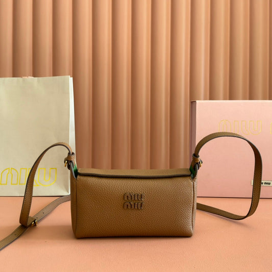 Miu Japan Pop-up Crossbody Bag 18cm Brown Cowhide