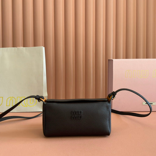 Miu Japan Pop-up Crossbody Bag 18cm Black Cowhide