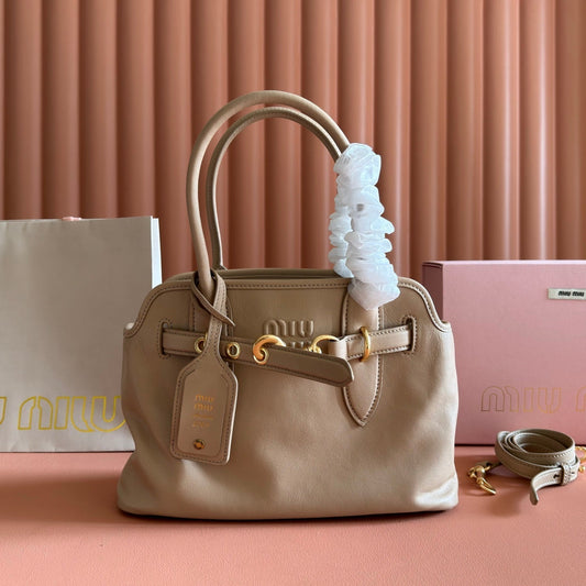 Miu Aventure Shoulder Bag 30cm Beige Nappa Leather