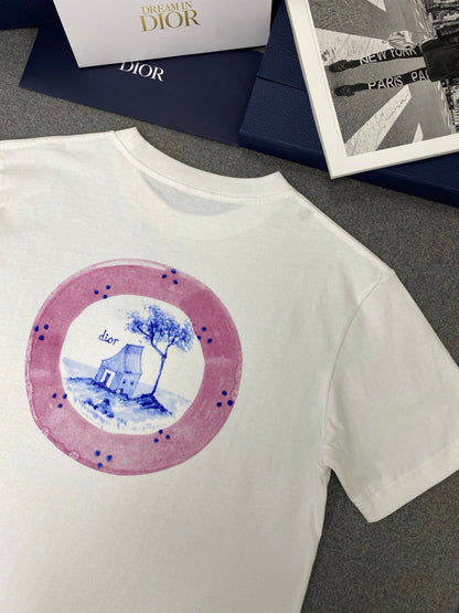 CD Loose T-shirt White Blue Cotton