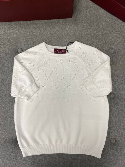 Gucci Round Neck Short Sleeves Top White Cotton