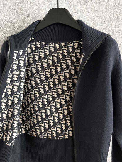 CD Double-sided Hooded Cardigan Black Cashmere