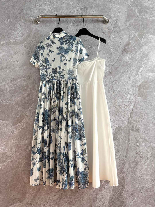 CD Butterfly Dress Blue White Cotton