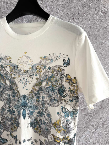 CD Butterfly T-shirt White mix colors Cotton Linen