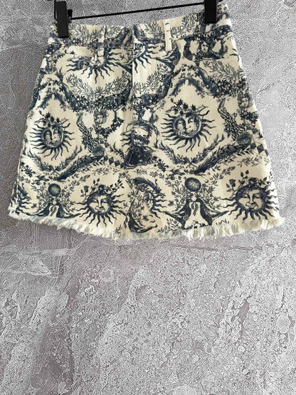 CD Sun God Skirt Beige Blue Cotton