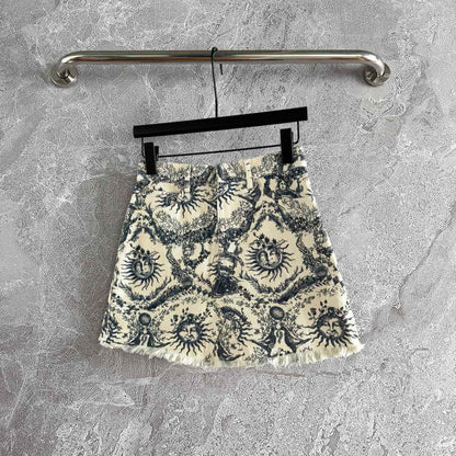 CD Sun God Skirt Beige Blue Cotton
