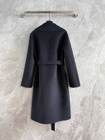 CD Hooded Long Coat Black Wool Silk