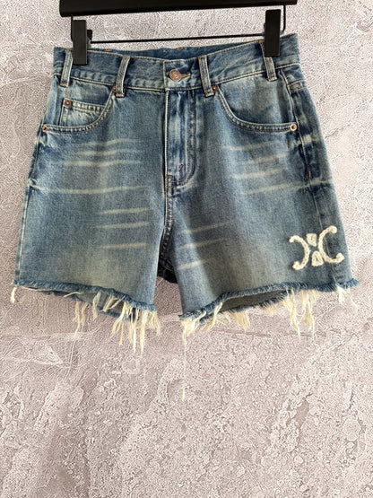 Celine Arc de Triomphe Shorts Blue Cotton