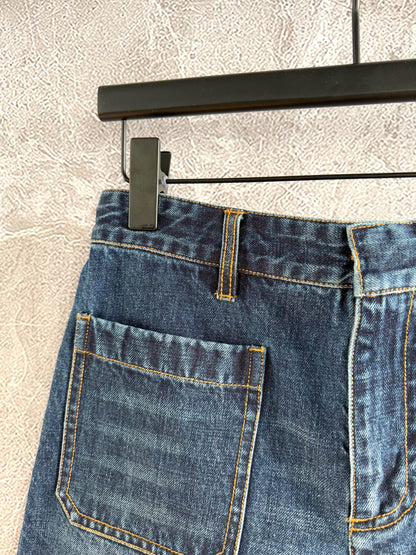 CD Patch Pocket Denim Shorts Blue Cotton