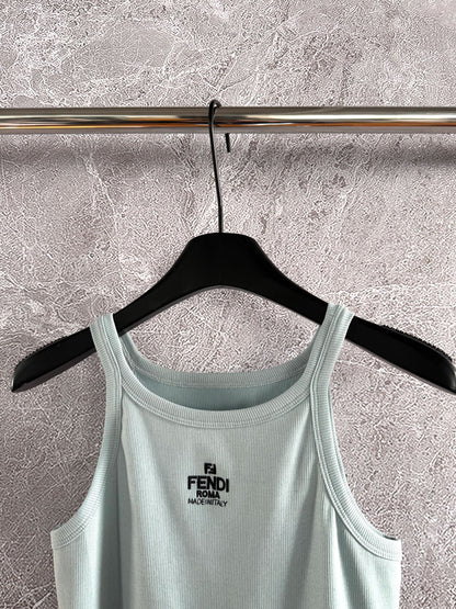 Fendi Embroidered Vest Blue Green Cotton