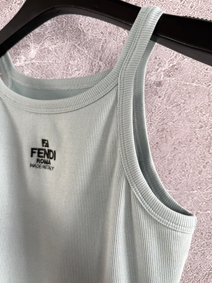 Fendi Embroidered Vest Blue Green Cotton