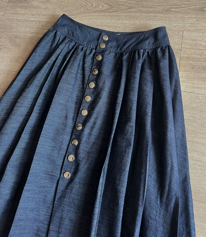CD Single-breasted Long Umbrella Skirt Blue Cotton
