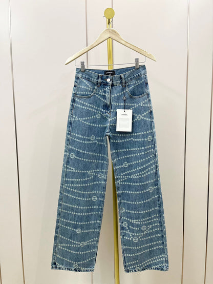CC 25 Jean Printed Blue White Washed Denim