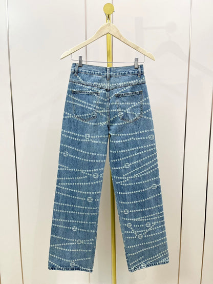 CC 25 Jean Printed Blue White Washed Denim