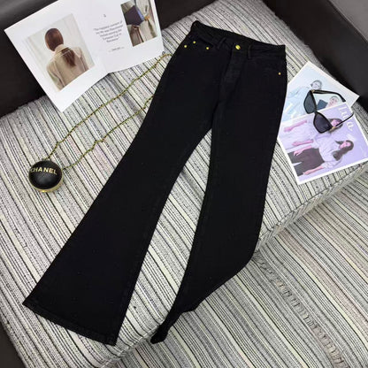 Chanel 2025 Rhinestone Flared Jeans Black Cotton 319004