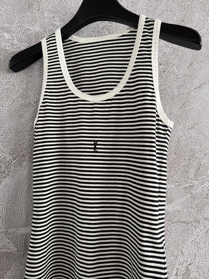 YSL Striped Vest Black mix White Cotton Polyester