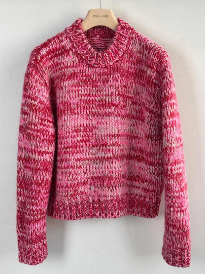 Miu Miu 25 Twisted Snowflake-colored Round-neck Sweater Pink Cashmere